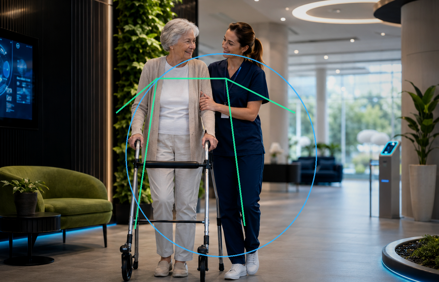 Patient transfer aid with caregiver and older adult